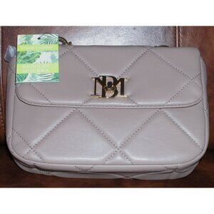 Badgley Mischka Beige Quilted Vegan Leather Crossbody Bag With Chain Strap & Log